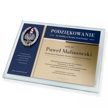 Glass Diploma - Appreciation for Work in the Border Guard - Horizontal - Colorful UV Print - DUV075