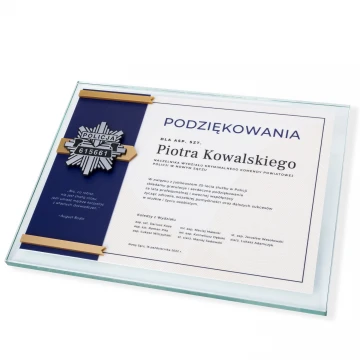 Glass Diploma - Appreciation for Police Service - Horizontal - Colorful UV Print - DUV074
