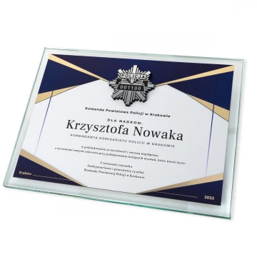 Glass Diploma - Appreciation for Police Service - Horizontal - Colorful UV Print - DUV091