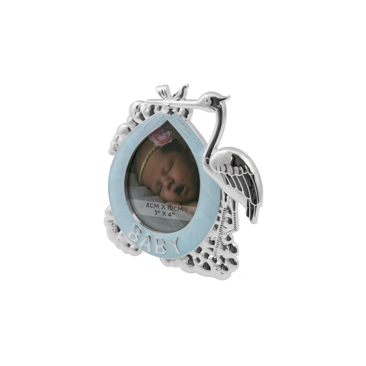 Blue Mother-of-Pearl Frame for Baby Picture - Stork - RAM005