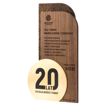 Wooden Statuette with Engraving for Company Anniversary - height 23cm - DTA102