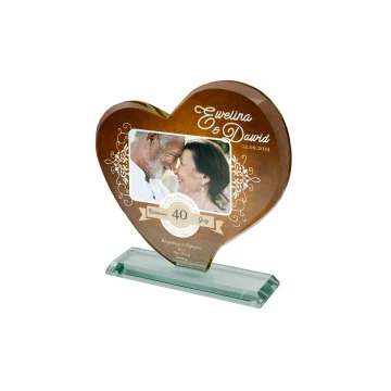 Glass Figurine with Photo in Case - HEART 4 - Wedding Anniversary - TSZ079