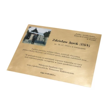 Memorial Plaque with Photo - Brushed and Lacquered Brass - Dimensions 400x300mm - TAB248