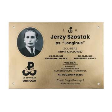 Memorial Plaque with Photo - Brushed and Lacquered Brass - Dimensions 300x210mm - TAB076