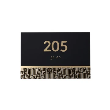 Plaque with Custom Numbering and Braille Lettering - Brass and Matte Black Acrylic - Size 150x100mm - TAB395