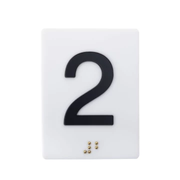 Plaque with raised numbering and Braille lettering - matte white acrylic - size 50x68mm - TAB538