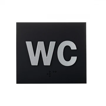 WC - Braille lettering plaque - matte black acrylic and silver laminate - size 80x70mm - TAB489
