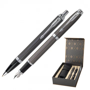 Parker IM Core Dark Espresso CT Fountain Pen and Ballpoint Pen Set with Case - PAR195-DUO-PT