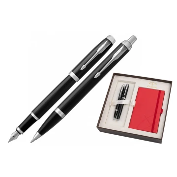 Parker IM Black CT Fountain Pen and Ballpoint Pen Set with Red Notebook - Brown Box - PAR134-DUO-PT