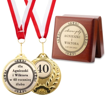 Golden Medals for 40th Ruby Wedding Anniversary - Set in Wooden Case - MGR109